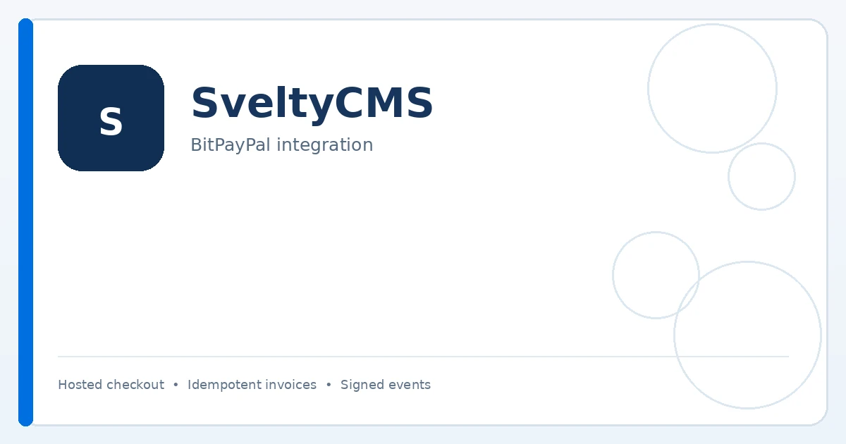 SveltyCMS BitPayPal integration